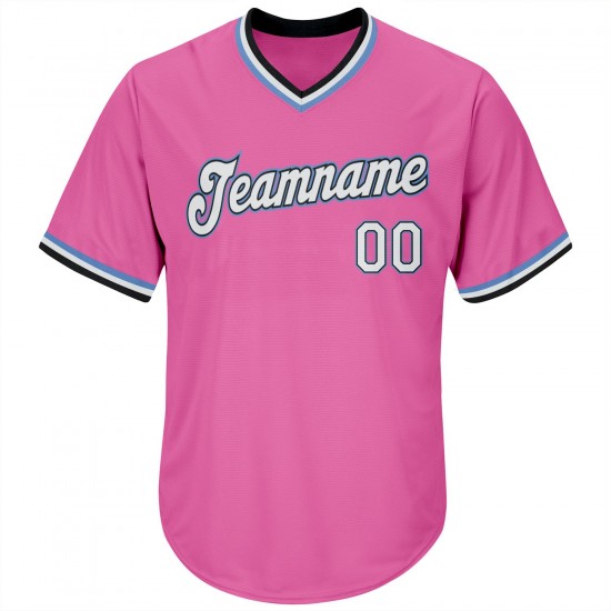 Custom Pink White-Light Blue Authentic Throwback Rib-Knit Baseball Jersey Shirt Custom Pink White-Light Blue Authentic Throwback Rib-Knit Baseball Jersey Shirt