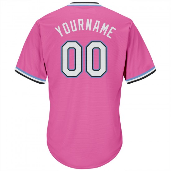 Custom Pink White-Light Blue Authentic Throwback Rib-Knit Baseball Jersey Shirt Custom Pink White-Light Blue Authentic Throwback Rib-Knit Baseball Jersey Shirt