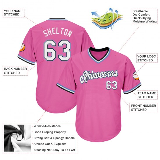 Custom Pink White-Light Blue Authentic Throwback Rib-Knit Baseball Jersey Shirt Custom Pink White-Light Blue Authentic Throwback Rib-Knit Baseball Jersey Shirt
