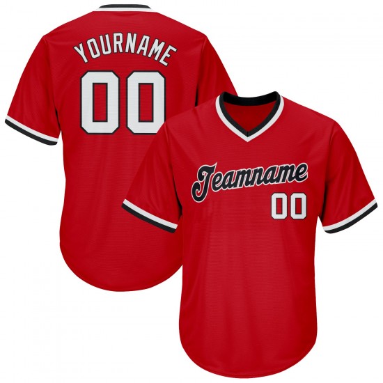 Custom Red White-Black Authentic Throwback Rib-Knit Baseball Jersey Shirt Custom Red White-Black Authentic Throwback Rib-Knit Baseball Jersey Shirt