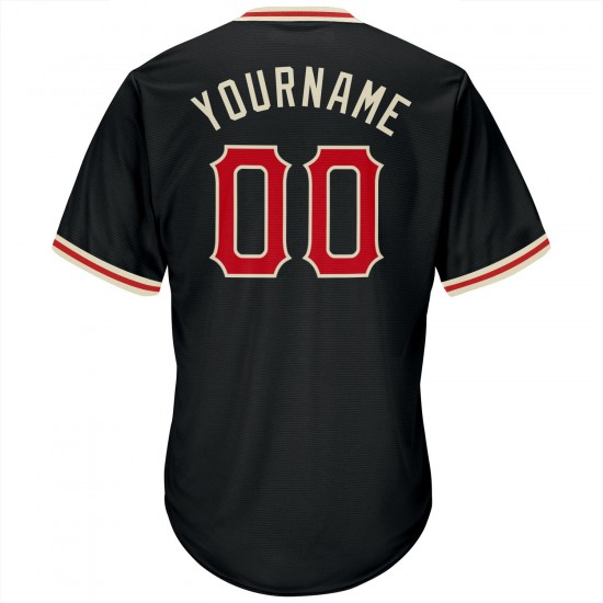 Custom Black Red-Cream Authentic Throwback Rib-Knit Baseball Jersey Shirt Custom Black Red-Cream Authentic Throwback Rib-Knit Baseball Jersey Shirt