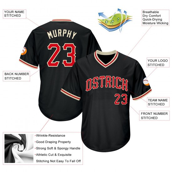 Custom Black Red-Cream Authentic Throwback Rib-Knit Baseball Jersey Shirt Custom Black Red-Cream Authentic Throwback Rib-Knit Baseball Jersey Shirt