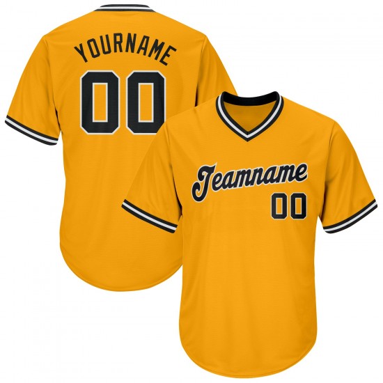 Custom Gold Black-White Authentic Throwback Rib-Knit Baseball Jersey Shirt Custom Gold Black-White Authentic Throwback Rib-Knit Baseball Jersey Shirt