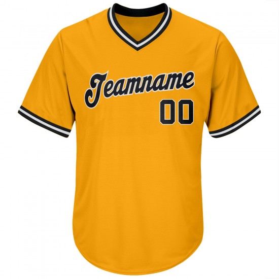 Custom Gold Black-White Authentic Throwback Rib-Knit Baseball Jersey Shirt Custom Gold Black-White Authentic Throwback Rib-Knit Baseball Jersey Shirt
