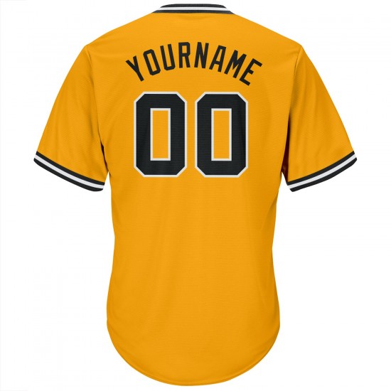 Custom Gold Black-White Authentic Throwback Rib-Knit Baseball Jersey Shirt Custom Gold Black-White Authentic Throwback Rib-Knit Baseball Jersey Shirt