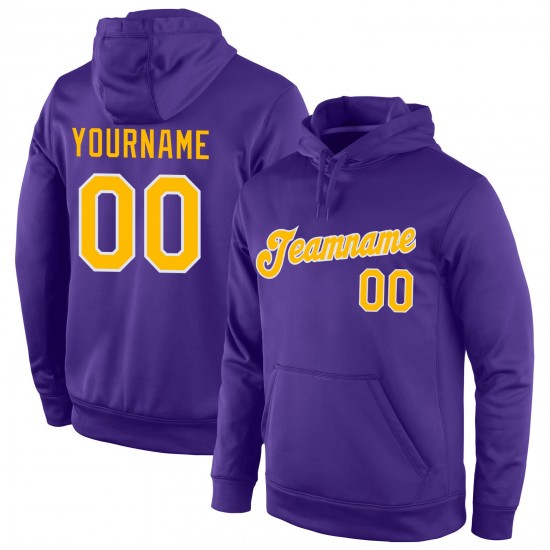 Custom Stitched Purple Gold-White Sports Pullover Sweatshirt Hoodie Custom Stitched Purple Gold-White Sports Pullover Sweatshirt Hoodie