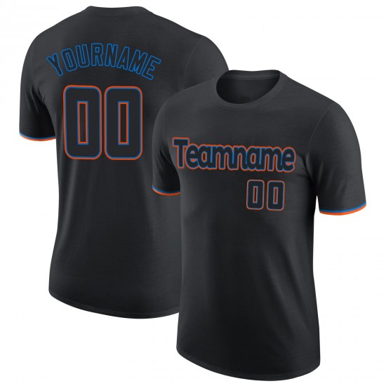 Custom Black Black-Powder Blue Performance T-Shirt Custom Black Black-Powder Blue Performance T-Shirt