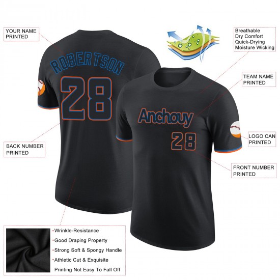 Custom Black Black-Powder Blue Performance T-Shirt Custom Black Black-Powder Blue Performance T-Shirt