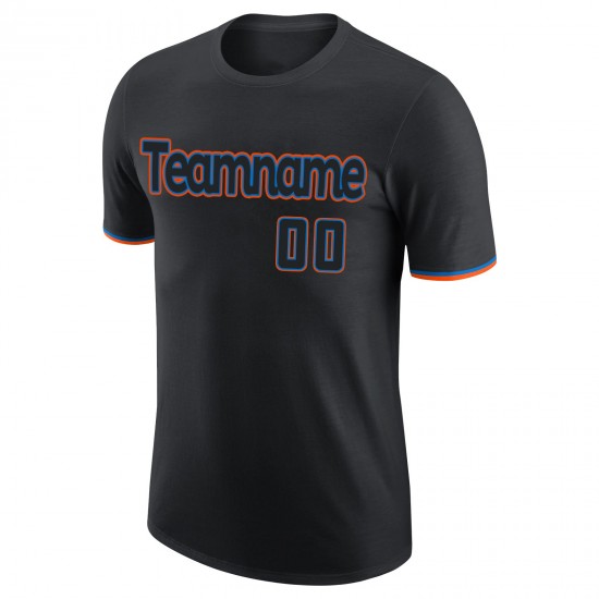 Custom Black Black-Powder Blue Performance T-Shirt Custom Black Black-Powder Blue Performance T-Shirt
