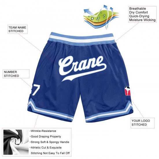 Custom Royal White-Light Blue Authentic Throwback Basketball Shorts Custom Royal White-Light Blue Authentic Throwback Basketball Shorts