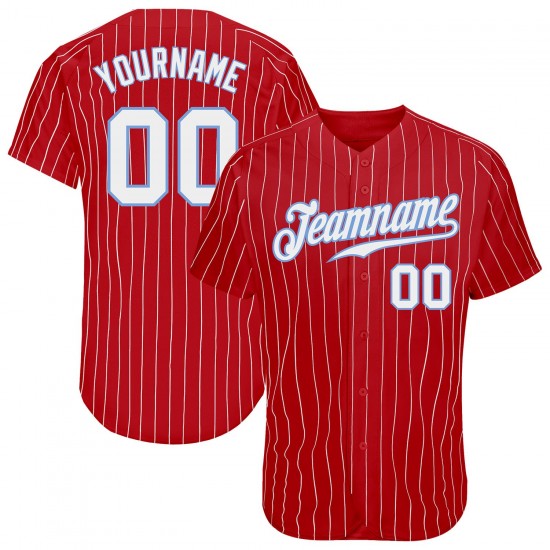 Custom Red White Strip White-Light Blue Authentic Baseball Jersey Custom Red White Strip White-Light Blue Authentic Baseball Jersey