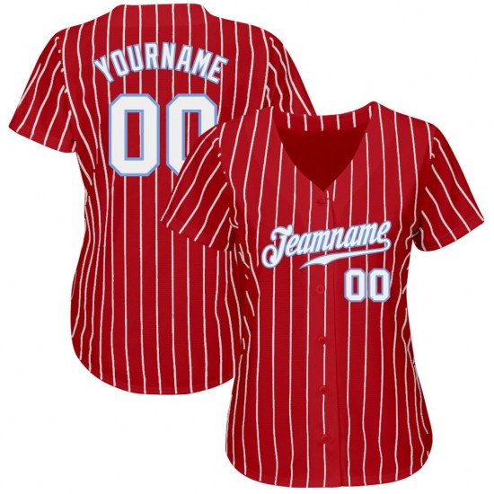 Custom Red White Strip White-Light Blue Authentic Baseball Jersey Custom Red White Strip White-Light Blue Authentic Baseball Jersey