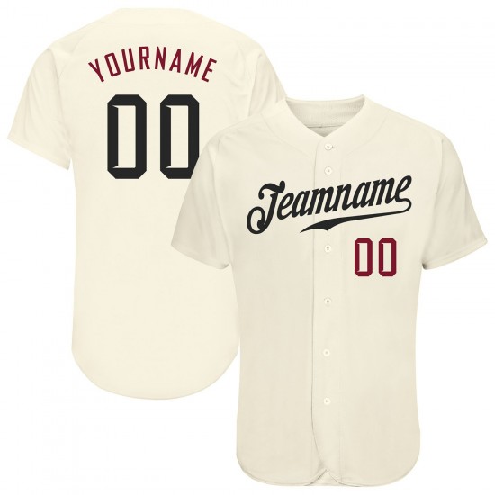 Custom Cream Black-Crimson Authentic Baseball Jersey Custom Cream Black-Crimson Authentic Baseball Jersey