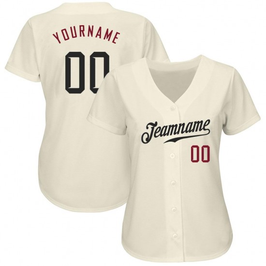Custom Cream Black-Crimson Authentic Baseball Jersey Custom Cream Black-Crimson Authentic Baseball Jersey