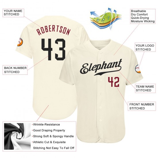 Custom Cream Black-Crimson Authentic Baseball Jersey Custom Cream Black-Crimson Authentic Baseball Jersey