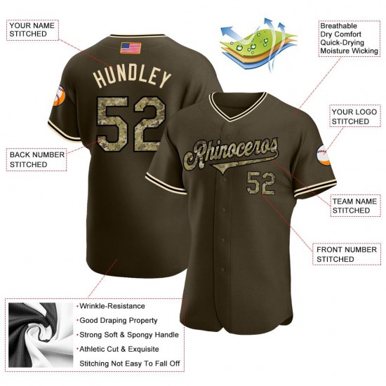 Custom Olive Camo-Black Authentic Salute To Service American Flag Fashion Baseball Jersey