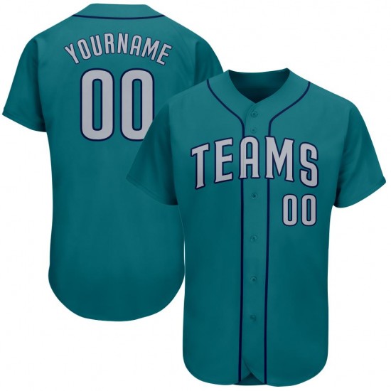 Custom Aqua Gray-Navy Authentic Baseball Jersey Custom Aqua Gray-Navy Authentic Baseball Jersey