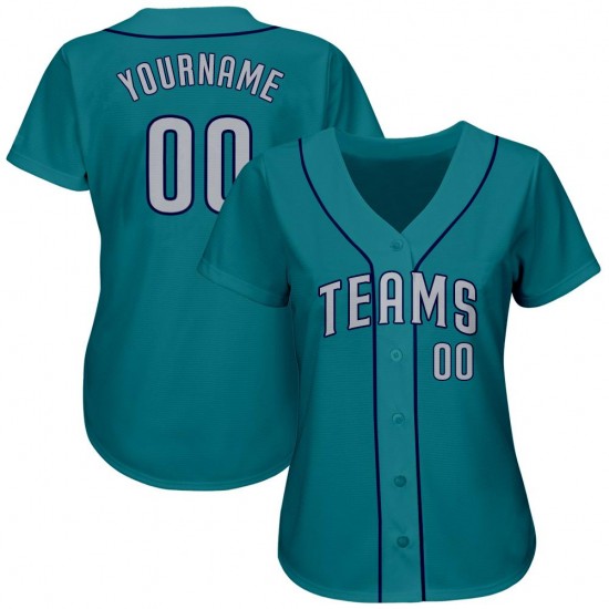 Custom Aqua Gray-Navy Authentic Baseball Jersey Custom Aqua Gray-Navy Authentic Baseball Jersey