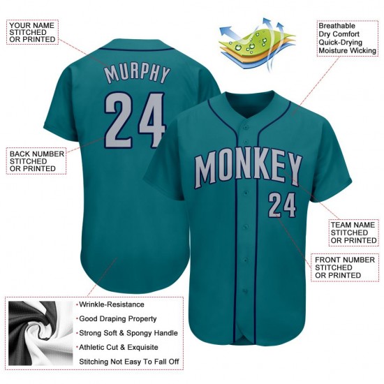 Custom Aqua Gray-Navy Authentic Baseball Jersey Custom Aqua Gray-Navy Authentic Baseball Jersey