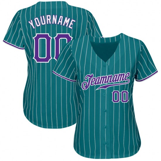 Custom Aqua White Strip Purple-White Authentic Baseball Jersey Custom Aqua White Strip Purple-White Authentic Baseball Jersey