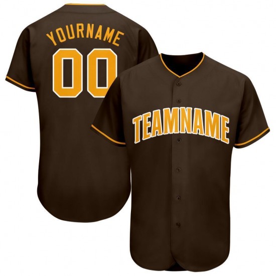 Custom Brown Gold-White Baseball Jersey Custom Brown Gold-White Baseball Jersey