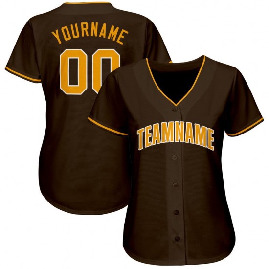 Custom Brown Gold-White Baseball Jersey Custom Brown Gold-White Baseball Jersey