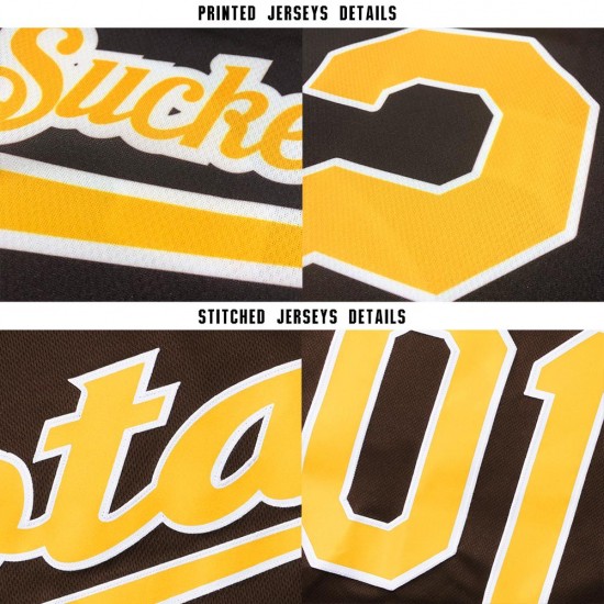Custom Brown Gold-White Baseball Jersey Custom Brown Gold-White Baseball Jersey