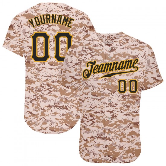 Custom Camo Black-Gold Authentic Baseball Jersey Custom Camo Black-Gold Authentic Baseball Jersey