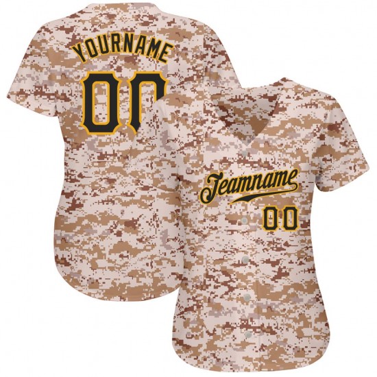 Custom Camo Black-Gold Authentic Baseball Jersey Custom Camo Black-Gold Authentic Baseball Jersey