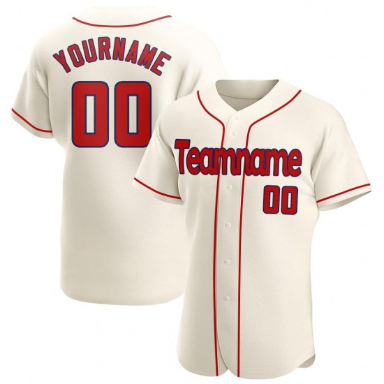 Custom Cream Red-Navy Authentic Baseball Jersey Custom Cream Red-Navy Authentic Baseball Jersey