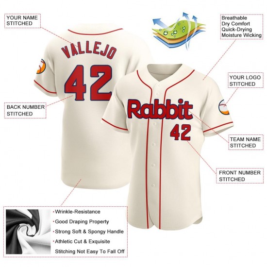 Custom Cream Red-Navy Authentic Baseball Jersey Custom Cream Red-Navy Authentic Baseball Jersey
