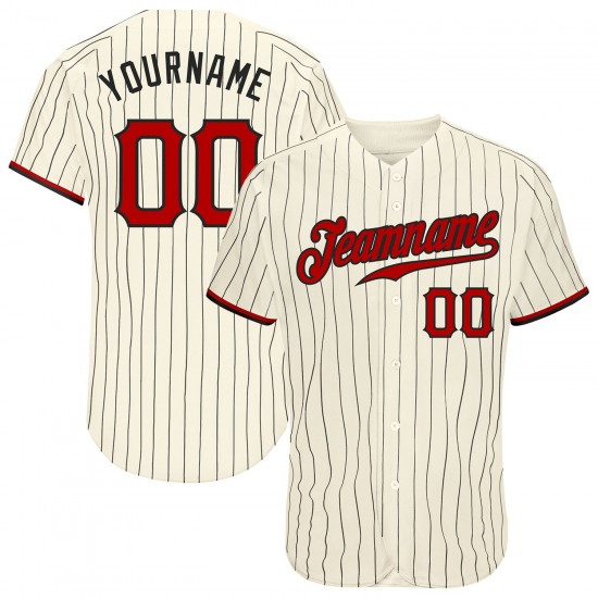 Custom Cream Black Strip Red-Black Authentic Baseball Jersey Custom Cream Black Strip Red-Black Authentic Baseball Jersey