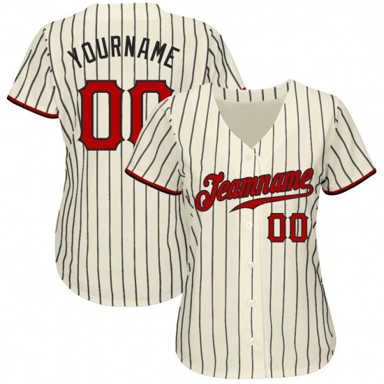 Custom Cream Black Strip Red-Black Authentic Baseball Jersey Custom Cream Black Strip Red-Black Authentic Baseball Jersey