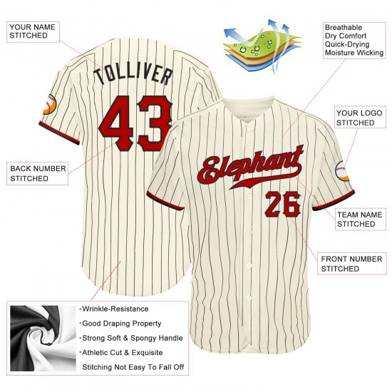 Custom Cream Black Strip Red-Black Authentic Baseball Jersey Custom Cream Black Strip Red-Black Authentic Baseball Jersey
