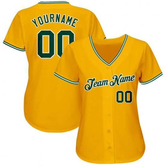 Custom Gold Green-White Authentic Baseball Jersey Custom Gold Green-White Authentic Baseball Jersey