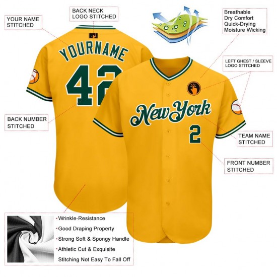 Custom Gold Green-White Authentic Baseball Jersey Custom Gold Green-White Authentic Baseball Jersey