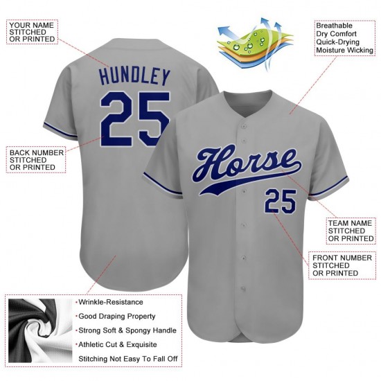 Custom Gray Royal-White Authentic Baseball Jersey Custom Gray Royal-White Authentic Baseball Jersey