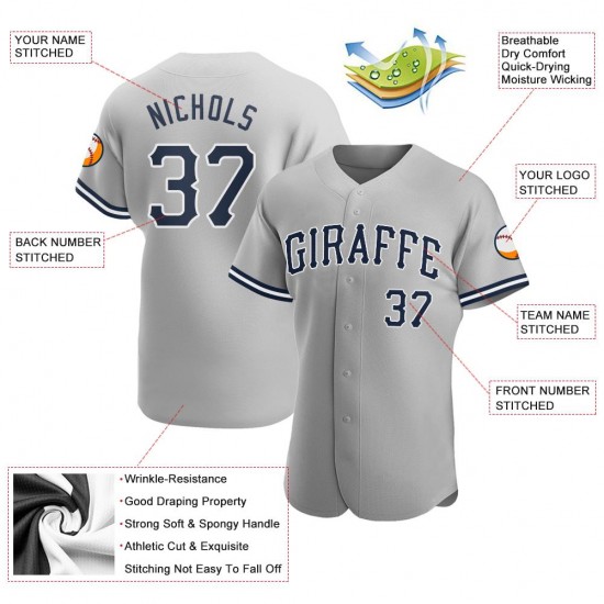 Custom Gray Navy-White Authentic Baseball Jersey Custom Gray Navy-White Authentic Baseball Jersey