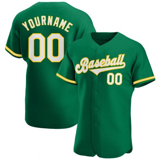 Custom Kelly Green White-Gold Authentic Baseball Jersey Custom Kelly Green White-Gold Authentic Baseball Jersey