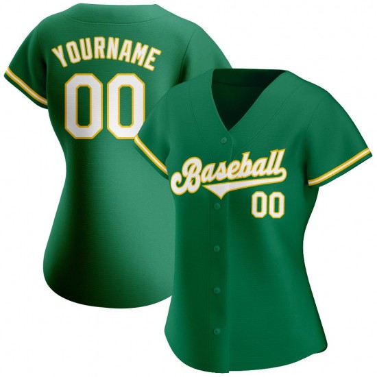 Custom Kelly Green White-Gold Authentic Baseball Jersey Custom Kelly Green White-Gold Authentic Baseball Jersey