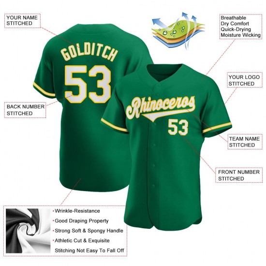 Custom Kelly Green White-Gold Authentic Baseball Jersey Custom Kelly Green White-Gold Authentic Baseball Jersey