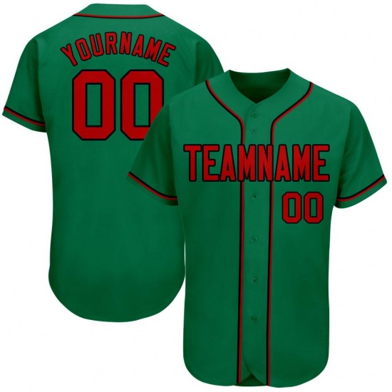 Custom Kelly Green Red-Black Authentic Baseball Jersey Custom Kelly Green Red-Black Authentic Baseball Jersey