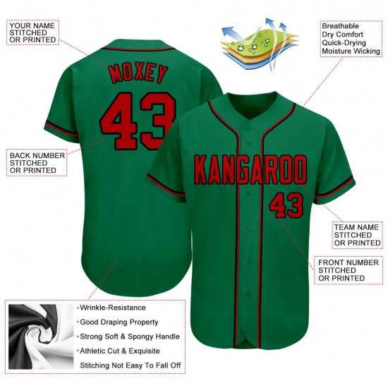 Custom Kelly Green Red-Black Authentic Baseball Jersey Custom Kelly Green Red-Black Authentic Baseball Jersey