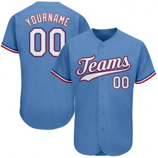 Custom Light Blue White-Red Authentic Baseball Jersey Custom Light Blue White-Red Authentic Baseball Jersey