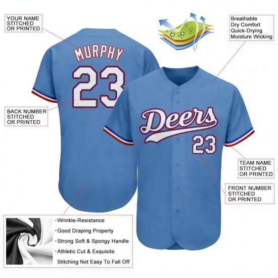 Custom Light Blue White-Red Authentic Baseball Jersey Custom Light Blue White-Red Authentic Baseball Jersey
