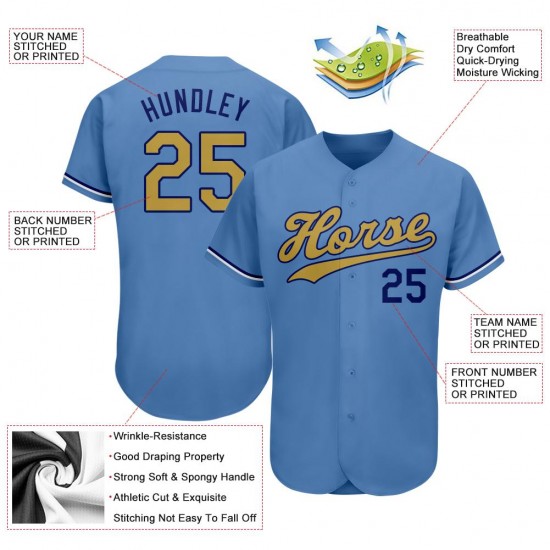Custom Light Blue Old Gold-Royal Authentic Baseball Jersey Custom Light Blue Old Gold-Royal Authentic Baseball Jersey