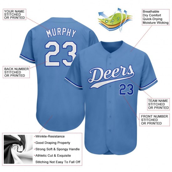 Custom Light Blue White-Royal Authentic Baseball Jersey Custom Light Blue White-Royal Authentic Baseball Jersey