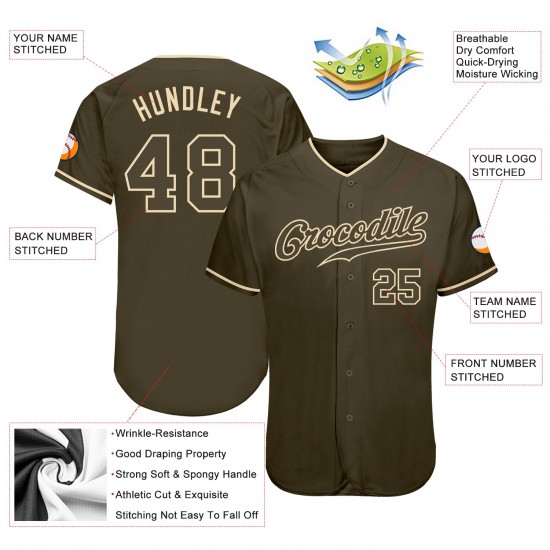 Custom Olive Olive-Cream Authentic Salute To Service Baseball Jersey Custom Olive Olive-Cream Authentic Salute To Service Baseball Jersey
