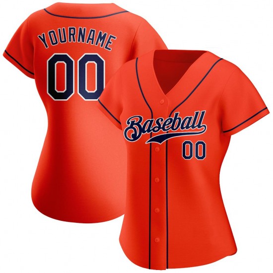 Custom Orange Navy-White Authentic Baseball Jersey Custom Orange Navy-White Authentic Baseball Jersey