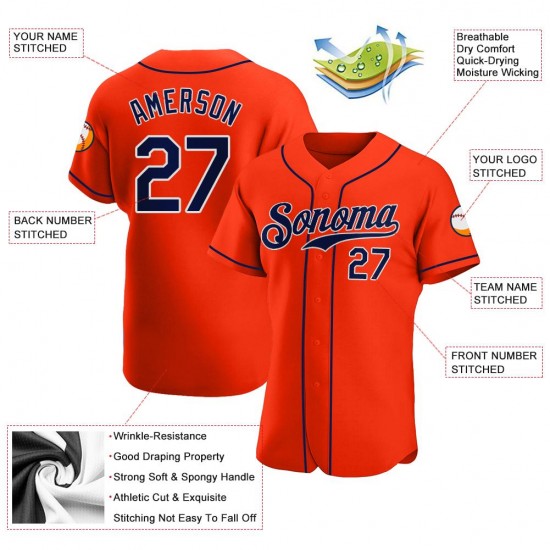 Custom Orange Navy-White Authentic Baseball Jersey Custom Orange Navy-White Authentic Baseball Jersey